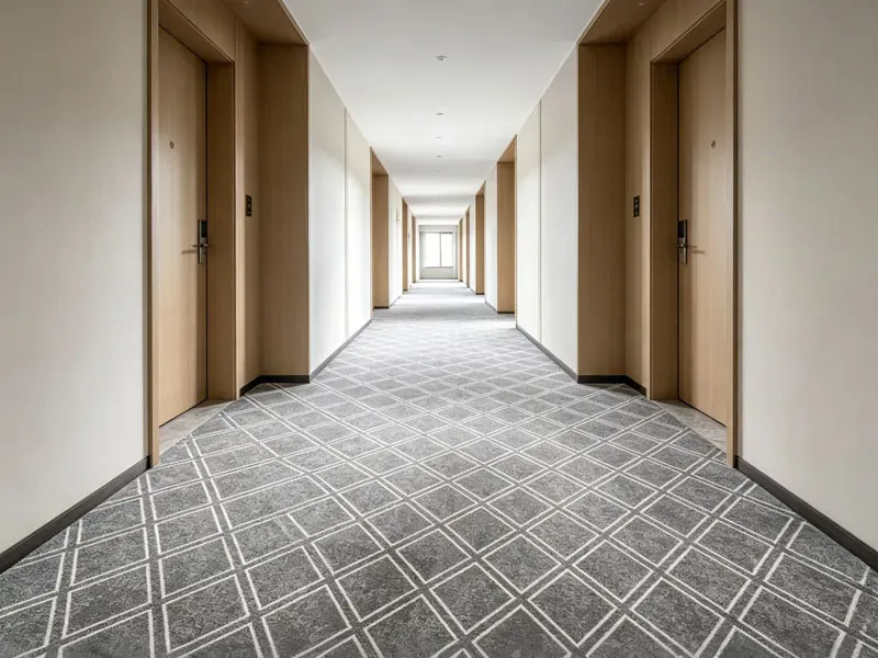 custom geometric commercial corridor carpet at Auckland 5-Star Hotel