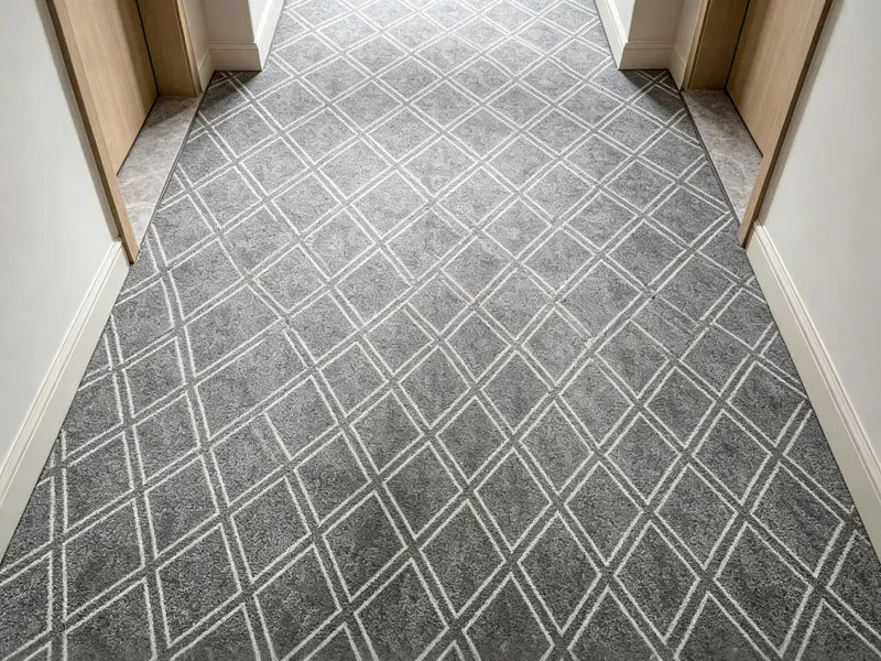 durable luxury hospitality carpet installation in modern hotel corridor