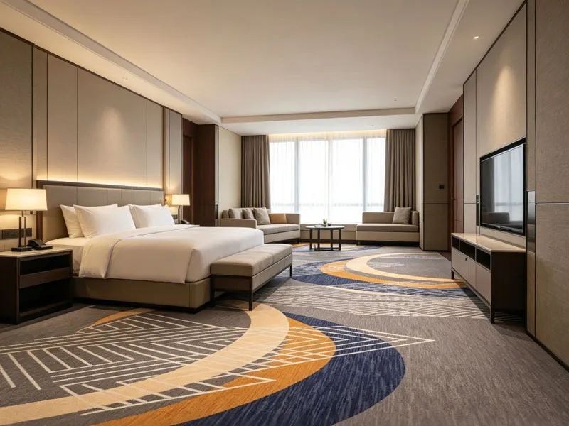 Custom carpet in a upscale Jeju 5-Star Hotel guestroom