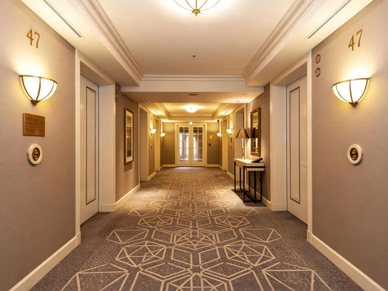 Modern geometric patterned hospitality carpet for hotel hallway flooring