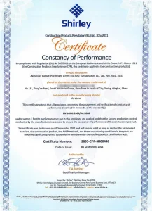 CE Constancy of Performance EN 14041 Certificate for Commercial Hospitality Axminster Carpet