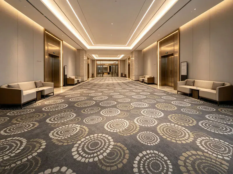 Geometric pattern carpet in modern hotel corridor project