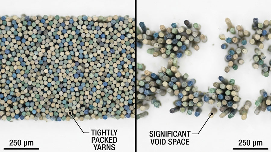 high vs low density carpet fiber comparison macro shot
