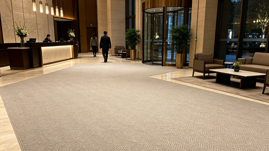 commercial hotel lobby high-traffic area carpet installation