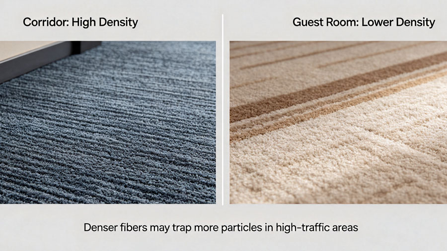 commercial carpet density comparison hotel corridor versus guest room