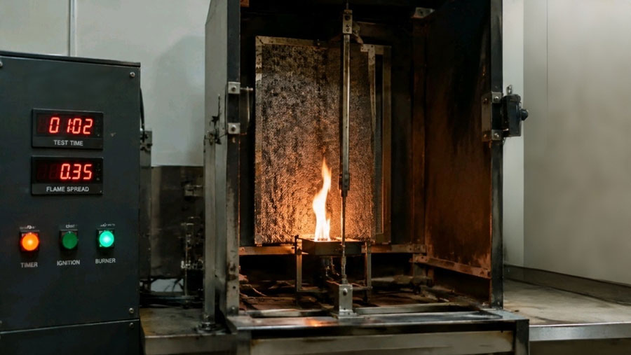 commercial carpet fire rating test ASTM E648 factory footage
