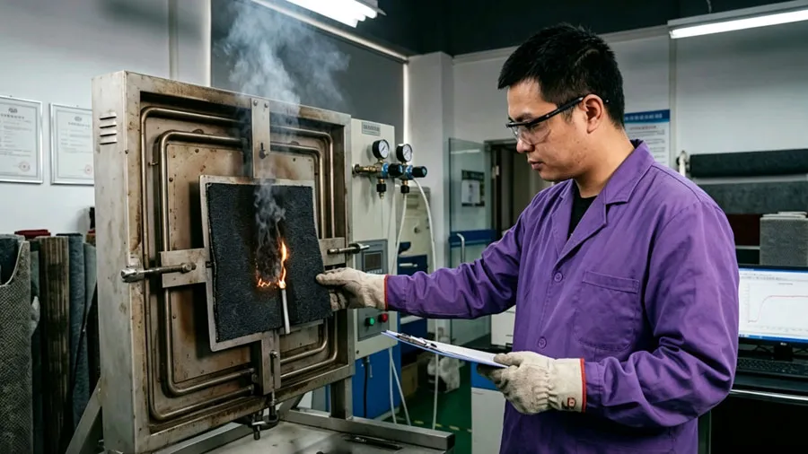 Carpet fire rating burn test ASTM E648 laboratory