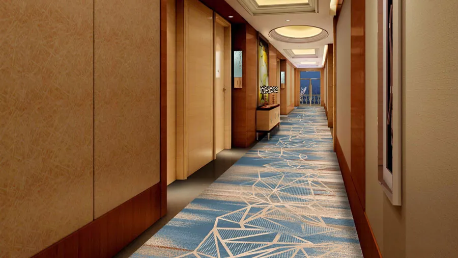 commercial woven carpet installed in hotel corridor
