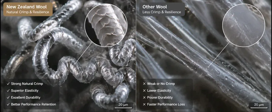 New Zealand wool fiber structure comparison for commercial carpet