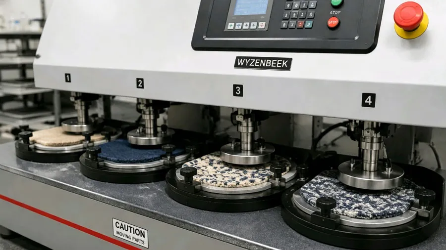 Wyzenbeek abrasion testing on commercial woven carpet sample