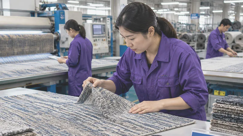 Factory quality control inspection process for commercial carpet