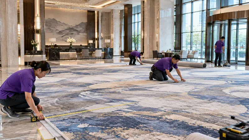 commercial carpet measurement hotel lobby installation