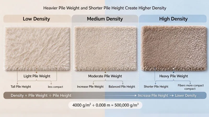 carpet density formula pile weight height calculation